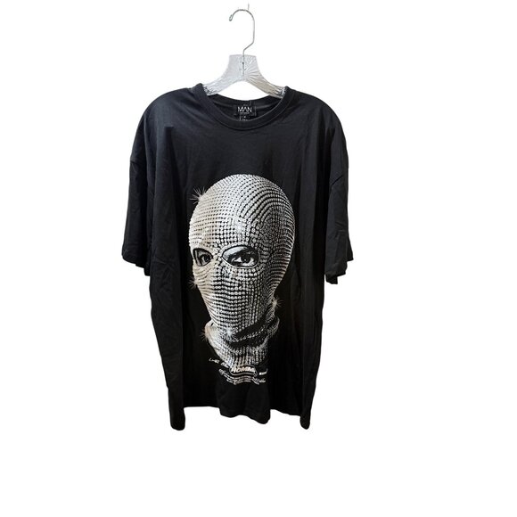 BoohooMAN Black Graphic T-Shirt With Rhinestone Mask Print Size L - Picture 1 of 8